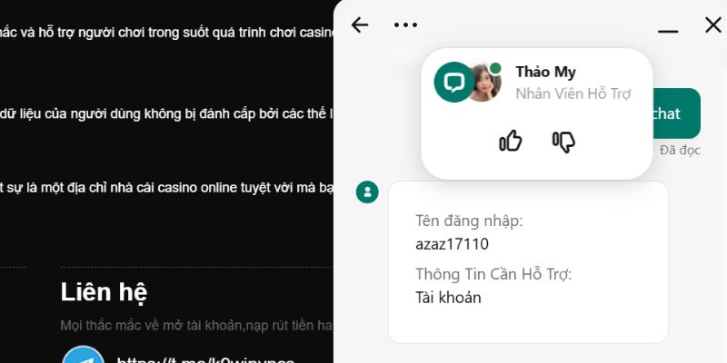 Giao diện live chat nhờ sự trợ giúp nhà cái k9win 24/7